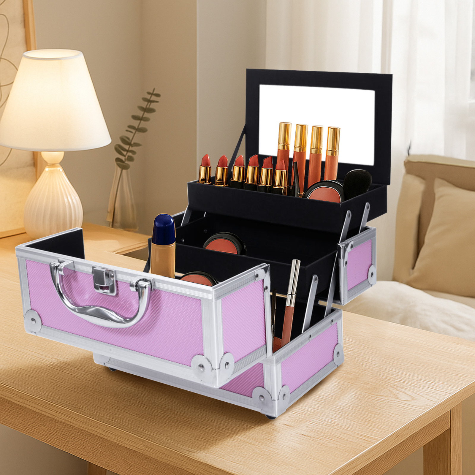 Pink Aluminum Alloy Makeup Cas - Woman Beauty Makeup avaliação e preço