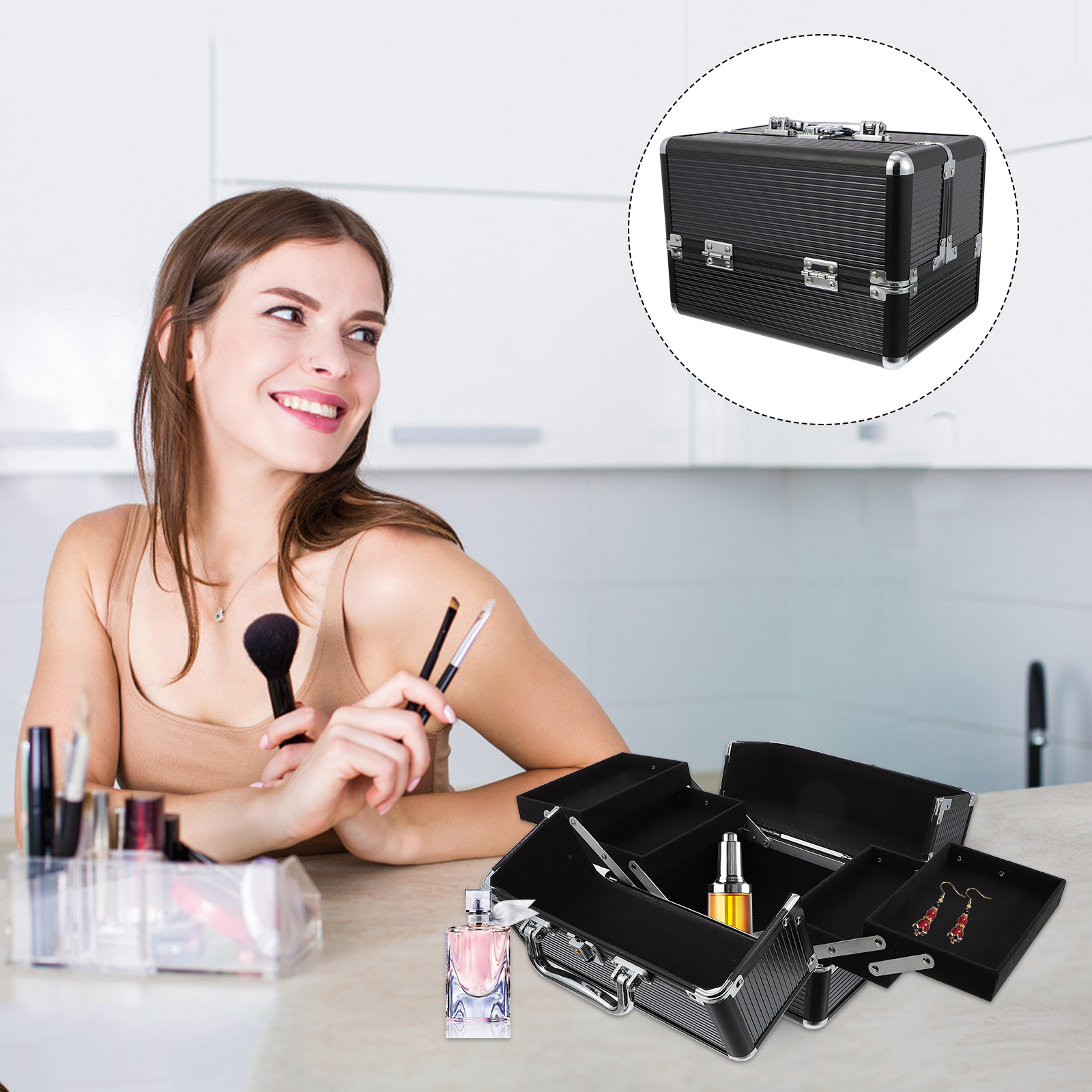 Makeup Case Handheld Storage C - Woman Beauty Makeup avaliação e preço